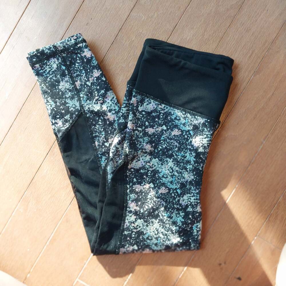 RBX Active Black Multi Floral Spritz Print Mesh Panel Leggings